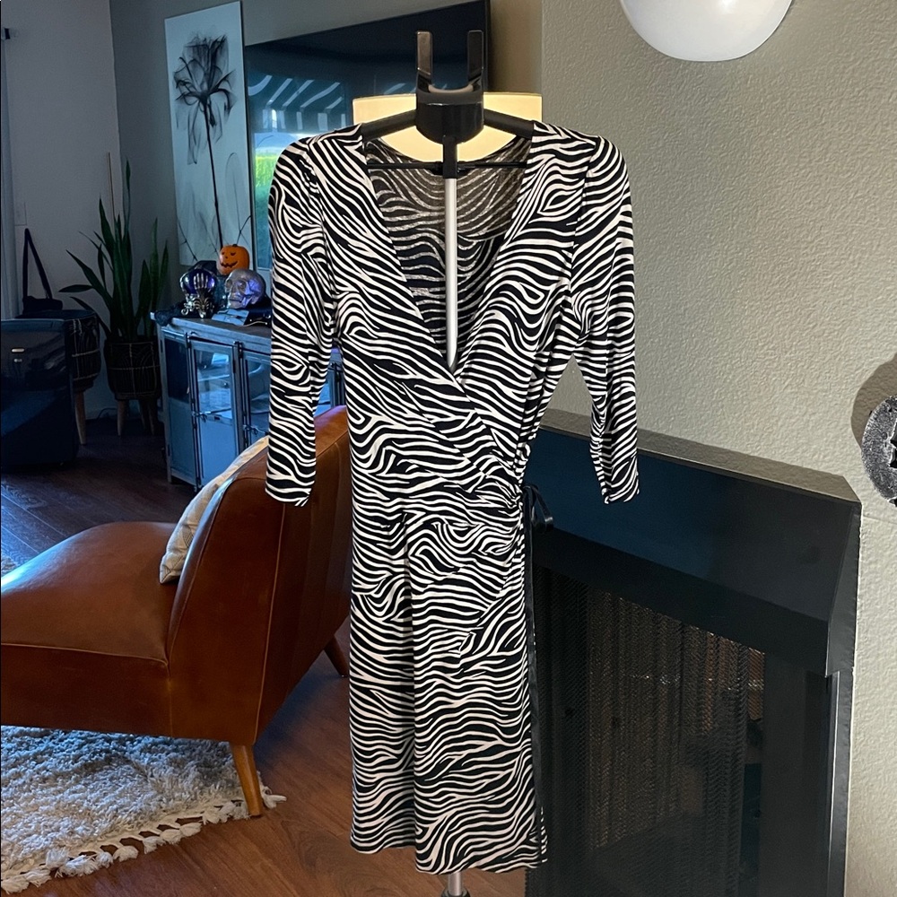 Express Black and White Striped wrap dress